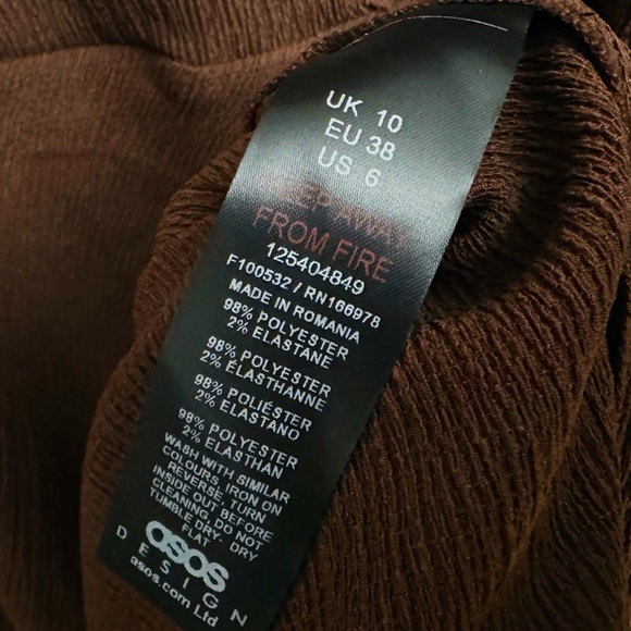 ASOS Design Textured Wrap Midi Dress Brown - Picture 6 of 7